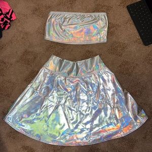 Iridescent Two Piece tube top and skirt rave outift